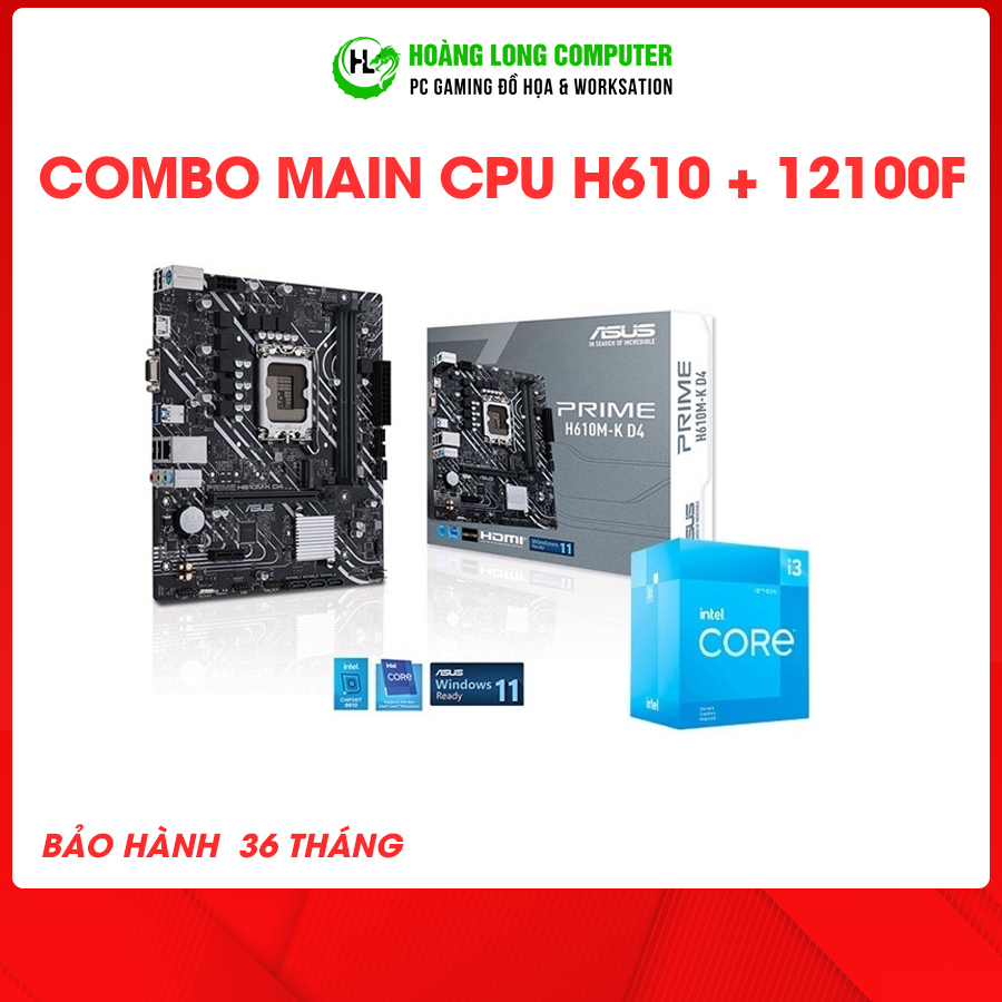 [Mã 159THANTHIET750K giảm 8% đơn 3000K] Combo Main Huananzhi H610M Plus + i3 12100F New Tray Hoàng Long Computer