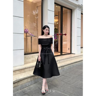 Đầm dự tiệc trễ vai tiểu thư thắt nơ bigsize (thời trang bigsize vicky.g - anitagreen) NQ523