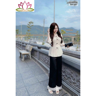 Đồ lam đi chùa sét bộ đồ đi Chùa sét lam đi Chùa xinh xắn quần áo Phật Tử Đồ Lam Phật Đi Chùa Nữ áo tràng anh_fashon