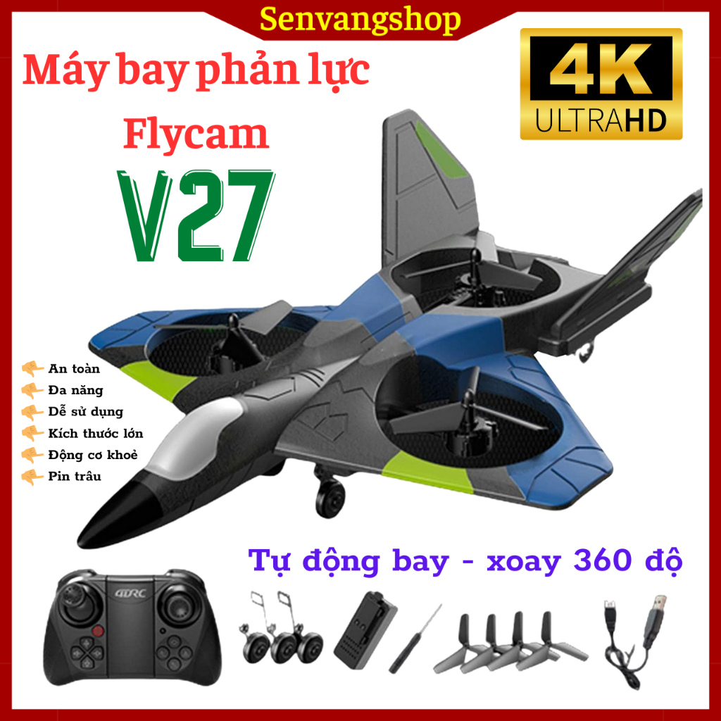 Máy bay điều khiển từ xa giá rẻ Flycam mini V27 drone mini - An toàn - Nhào lộn 360 độ - Tự động bay - Pin Trâu