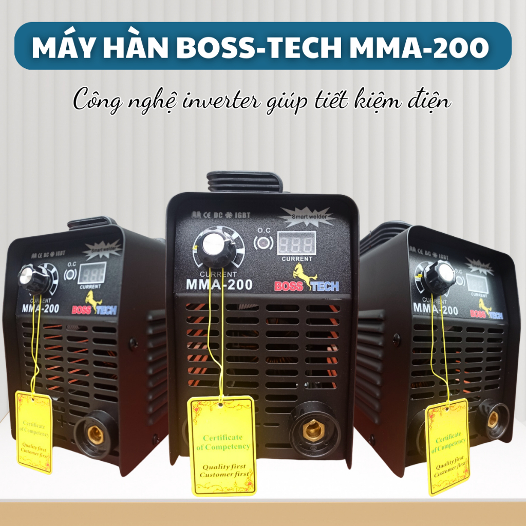 Máy hàn Boss Tech MMA-200 mini full bộ kiện dây hàn Máy hàn que liên tục Bảo Hành 12 Tháng