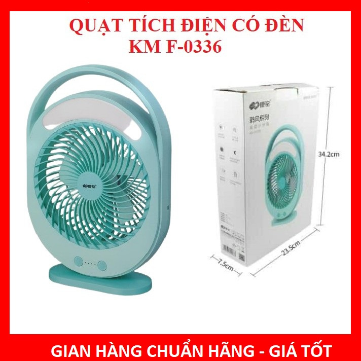 🔆QUẠT SẠC TÍCH ĐIỆN CÓ ĐÈN LED SÁNG KM-F0336 MÀU XANH LỤC BẢO-SIÊU ĐẸP