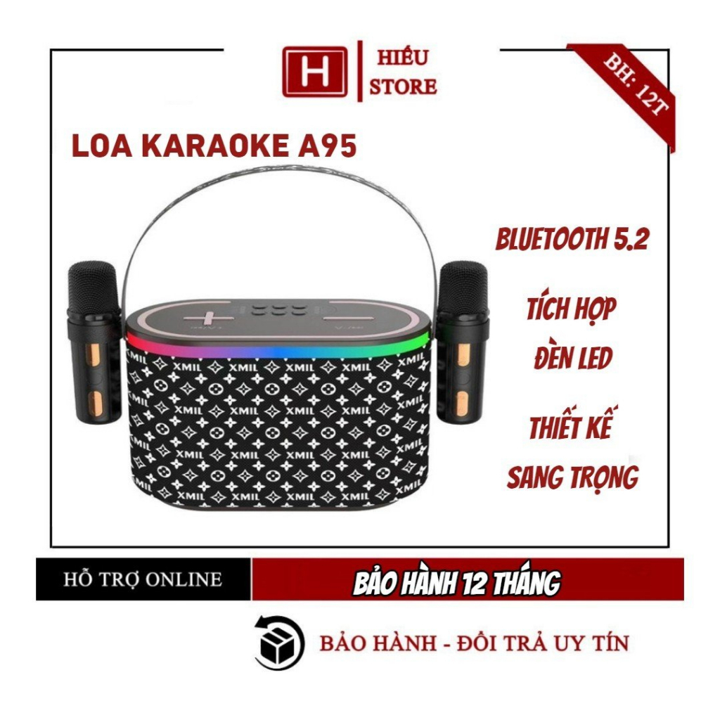 Loa karaoke bluetooth mini xách tay 2 mic công suất lớn dành cho gia đình (a95-Hie)