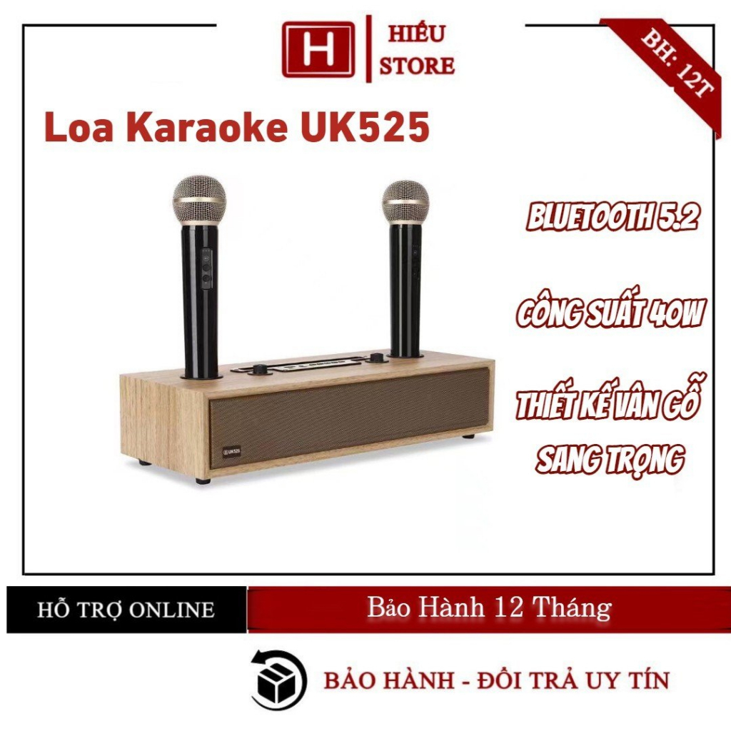Loa karaoke mini gia đình 2 mic công suất lớn thiết kế sang trọng (uk-525HIEU)