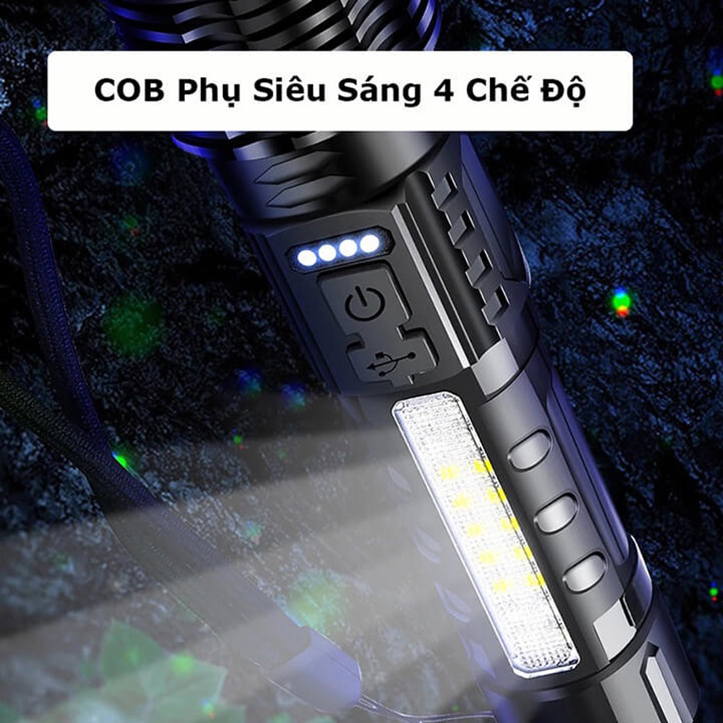 Đèn Pin Cầm Tay Siêu Sáng Corisu A76 Chiếu Xa 300m Có Zoom, Pin Trâu 2600mah, Chống Nước IPX6, Có COB Led 7 Chế Độ