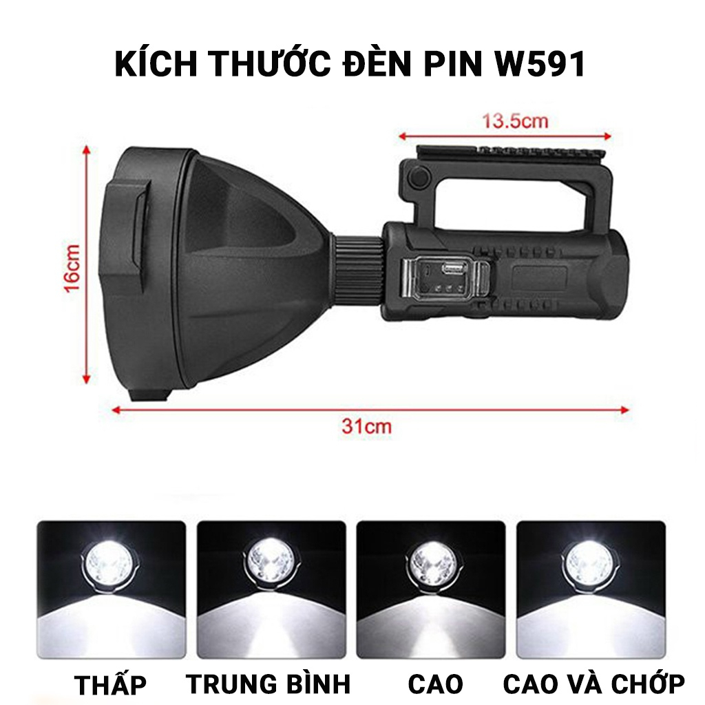 Đèn Pin Corisu W591 Chiếu Xa 500m Bóng XHP70, Có Chân Đế Hỗ Trợ Cố Định Hướng Chiếu Đèn, Có 4 Chế Độ