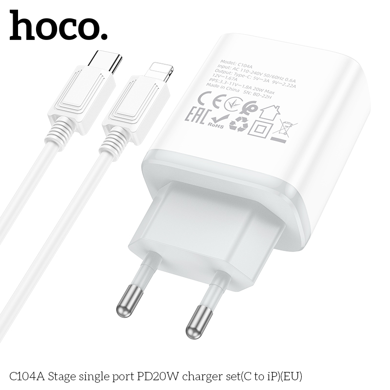 Bộ Sạc Hoco C104A cáp Type-C to LN PD20W  - Nhất Tín Computer