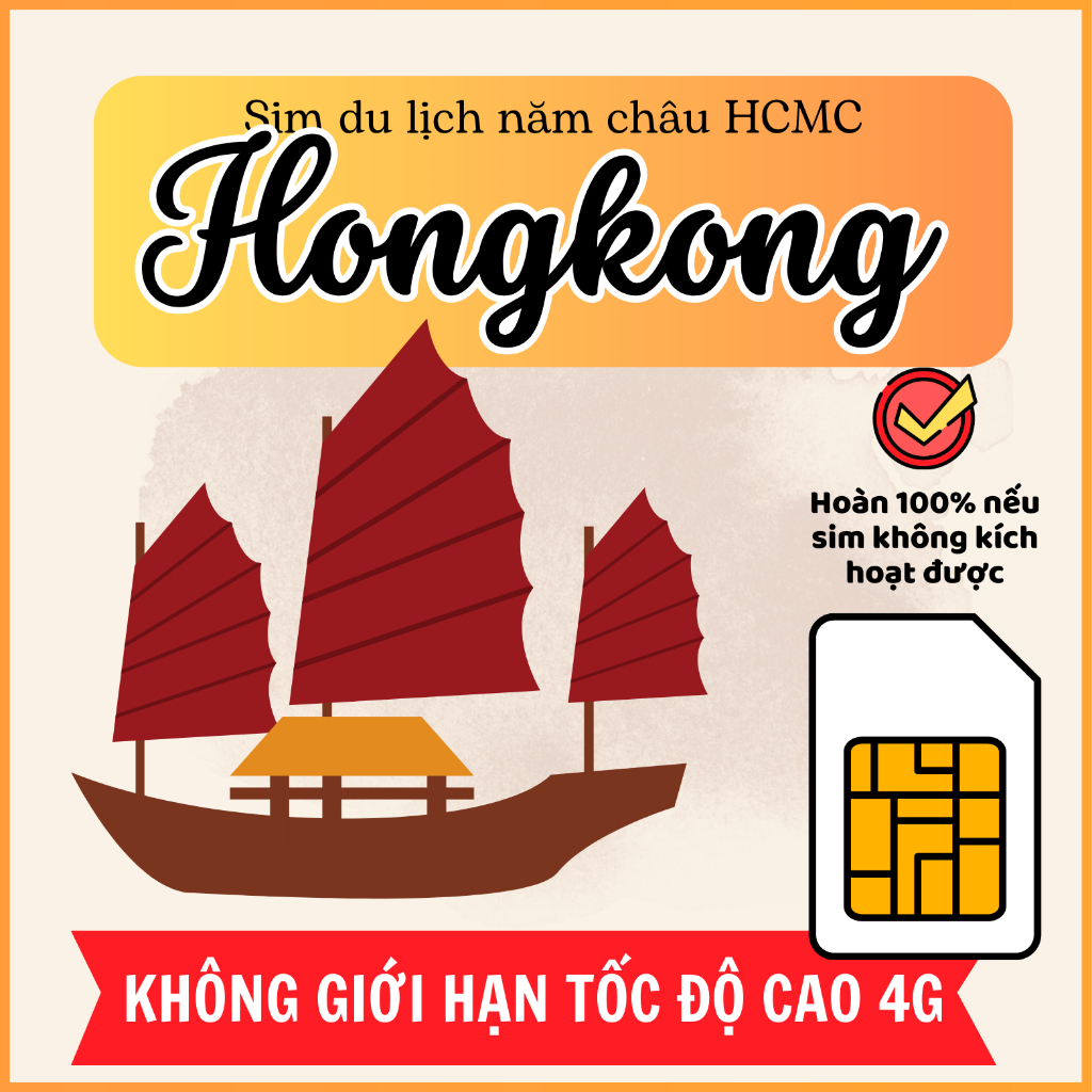 Sim du lịch Hongkong internet không giới hạn dung lượng data tốc độ cao 4G dùng trong 5 ngày hoặc 7 ngày tại Hồng Kông