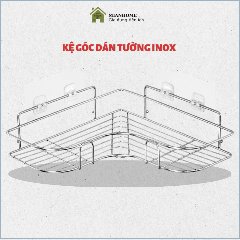 Kệ góc inox, Kệ góc dán tường inox để đồ nhà tắm, để đồ nhà bếp siêu chắc
