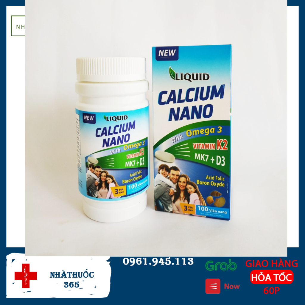 Viên Uống Bổ Sung Canxi Nano, D3, Vitamin K2 (Mk7), Omega 3 Cho Mọi Đối Tượng – Liquid Calcium Nano (Loj 100 viên)