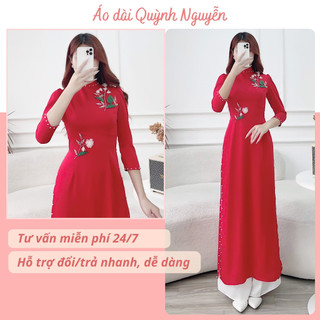 Áo dài thêu, áo dài cách tân lụa tây thi đính hoa nổi MÃ TK20