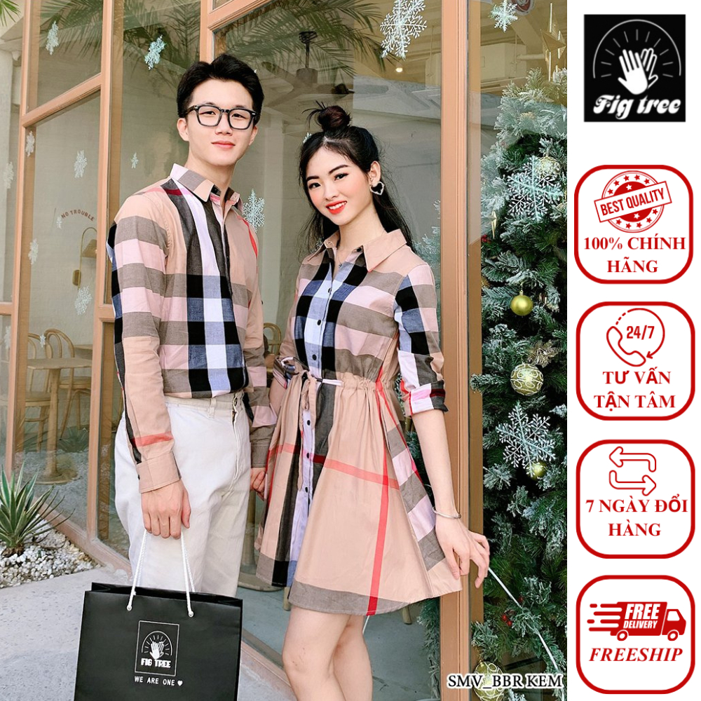 Áo Sơ Mi Váy Đôi BBR Kem Tình Nhân Cực Xinh cho Couple Sánh Bước Bên Nhau