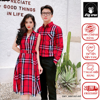 Set Sơ Mi Váy Đôi FIGTREE BBR Caro Đỏ Siêu Xinh Cho Các Cặp Đôi Xuống Phố