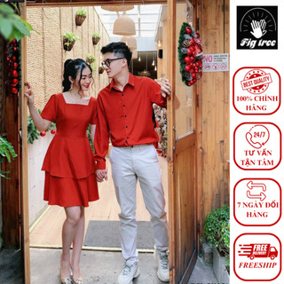 Set Sơ Mi Váy Đôi FIGTREE MÀu Cam Gạch Dễ Thương