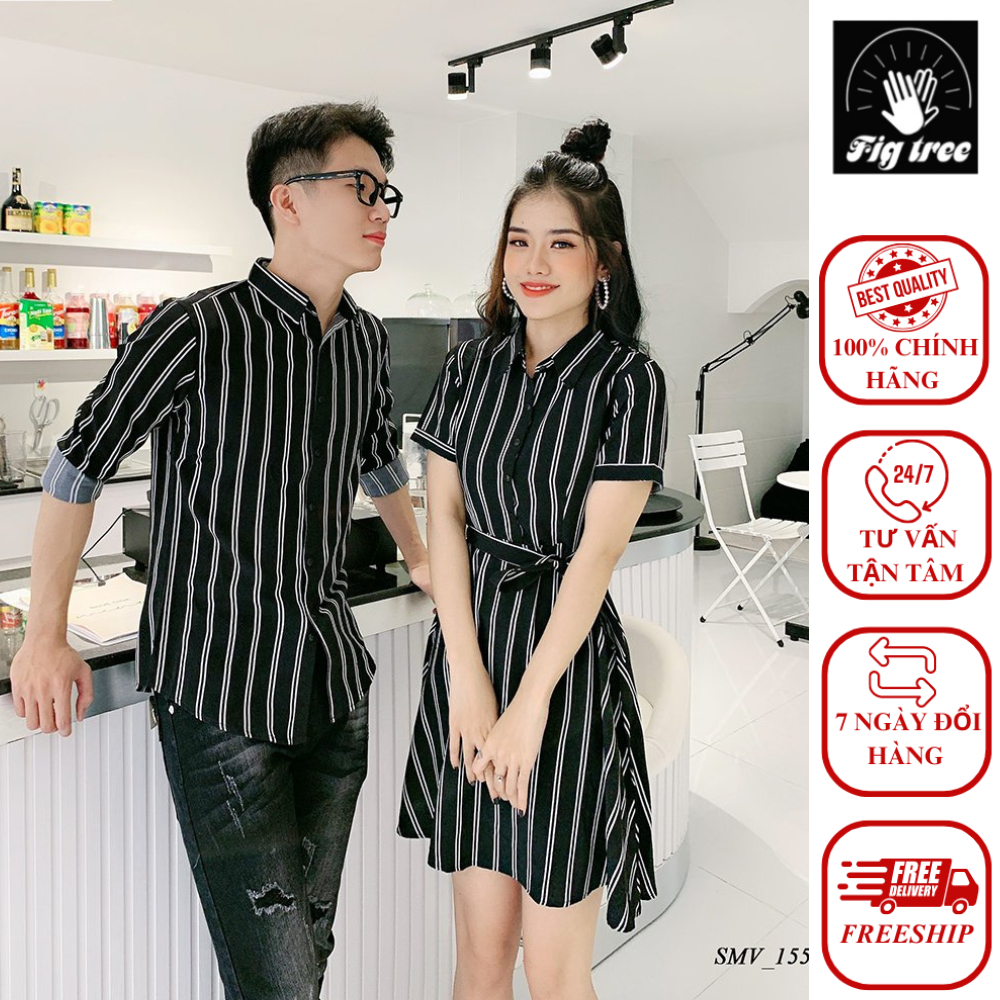 Set Sơ Mi Váy Fig Tree Sọc Trắng Đen Siêu Cute Mã 155A
