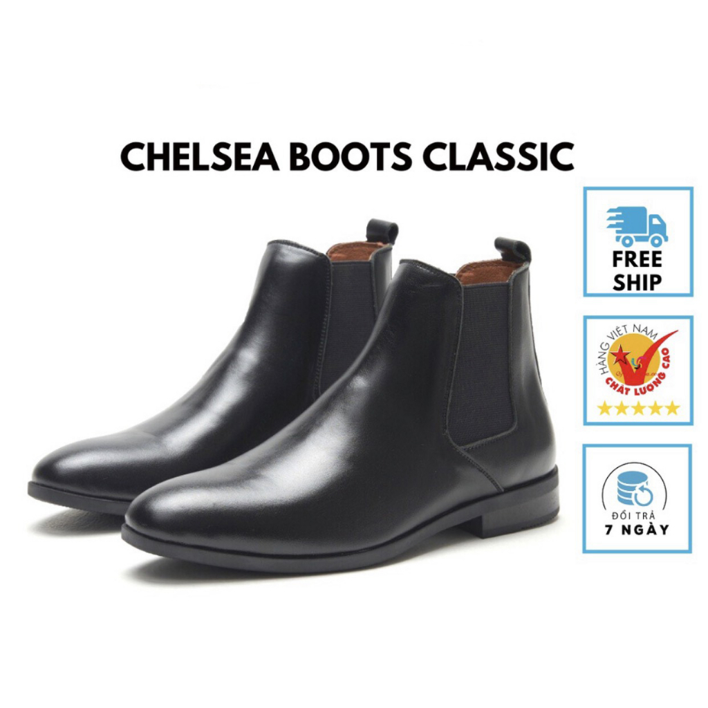 Giày Chelsea boots 2 màu đen nhám đen bóng C9, giày bốt nam thời trang cao cổ hot Trend, giày tây nam thanh lịch