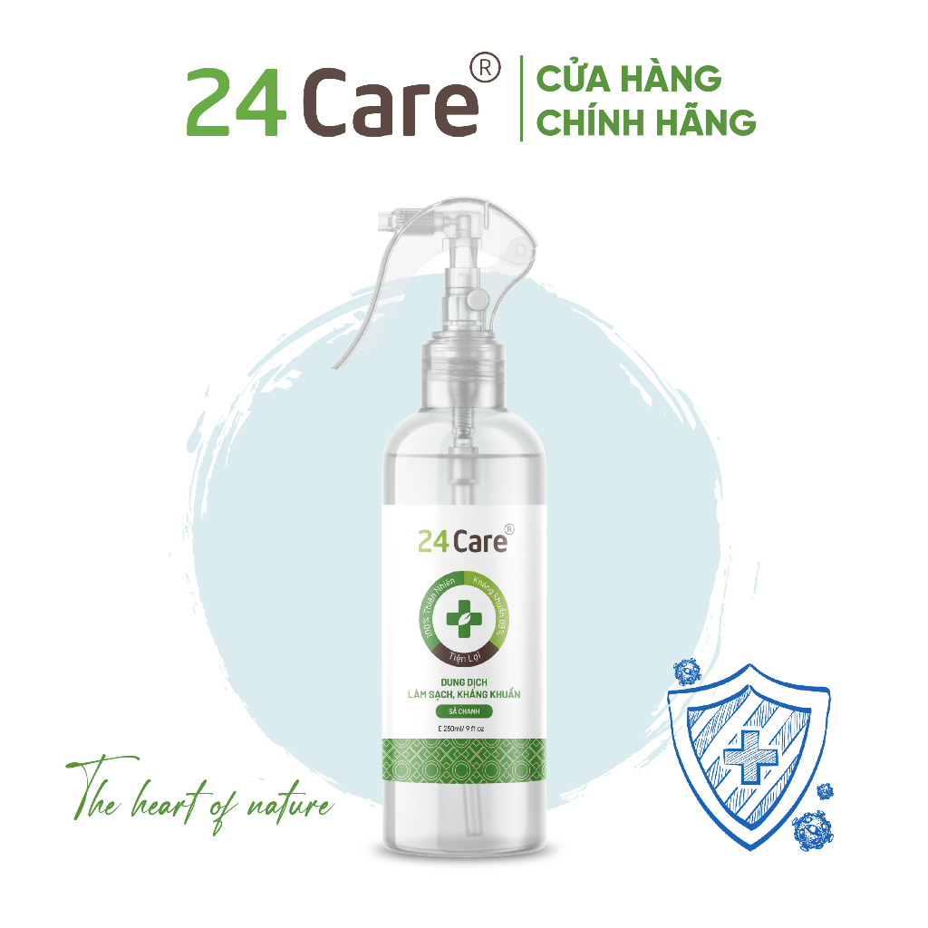 Xịt sát khuẩn tinh dầu Sả Chanh 24Care 50ml/100ml/250ml - diệt khuẩn, xịt rửa tay khô, khử trùng