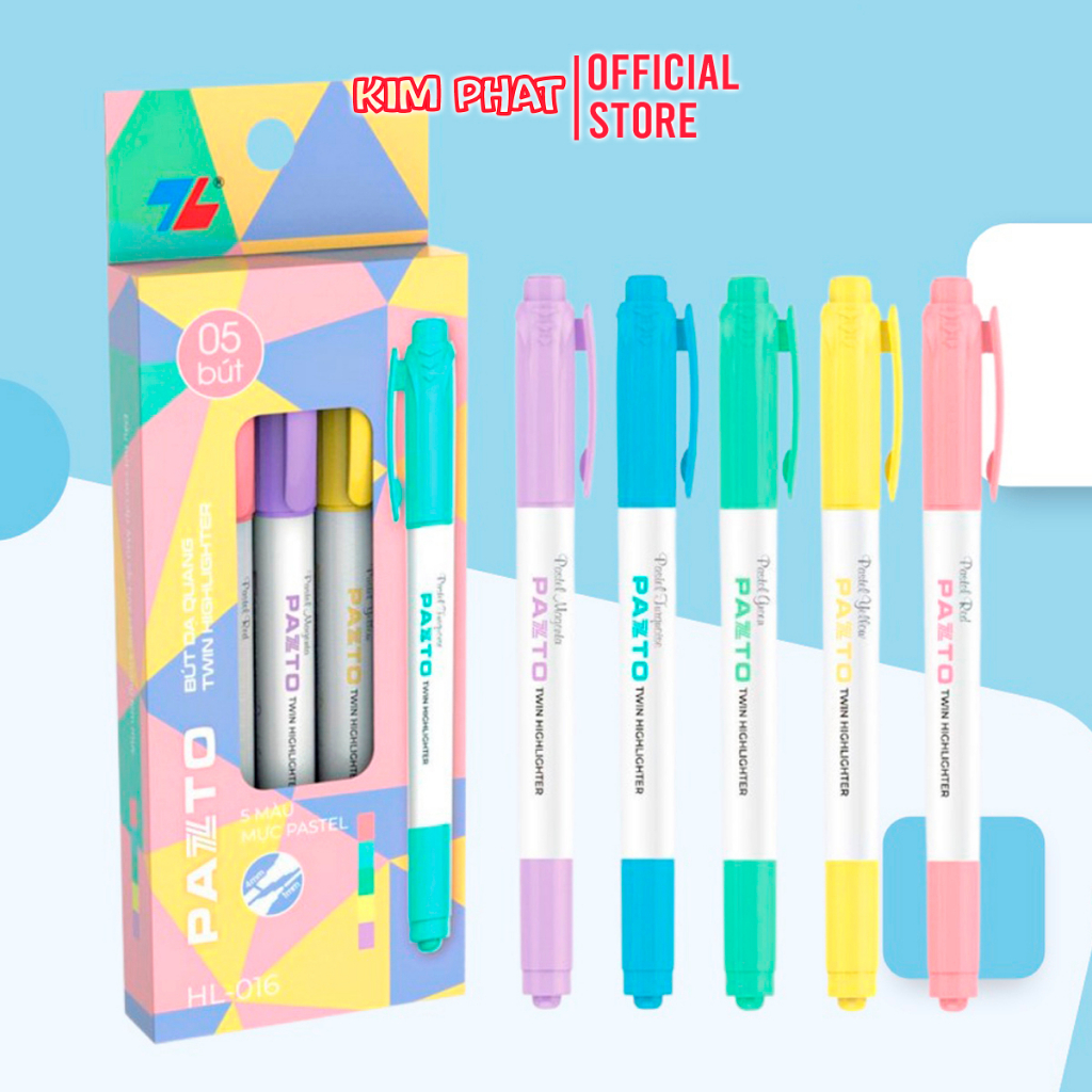 Bút nhớ dòng dấu dòng highlight dạ quang Thiên Long Pazto HL-016 Màu Pastel Rửa được - Không để lại vết khi Photocopy