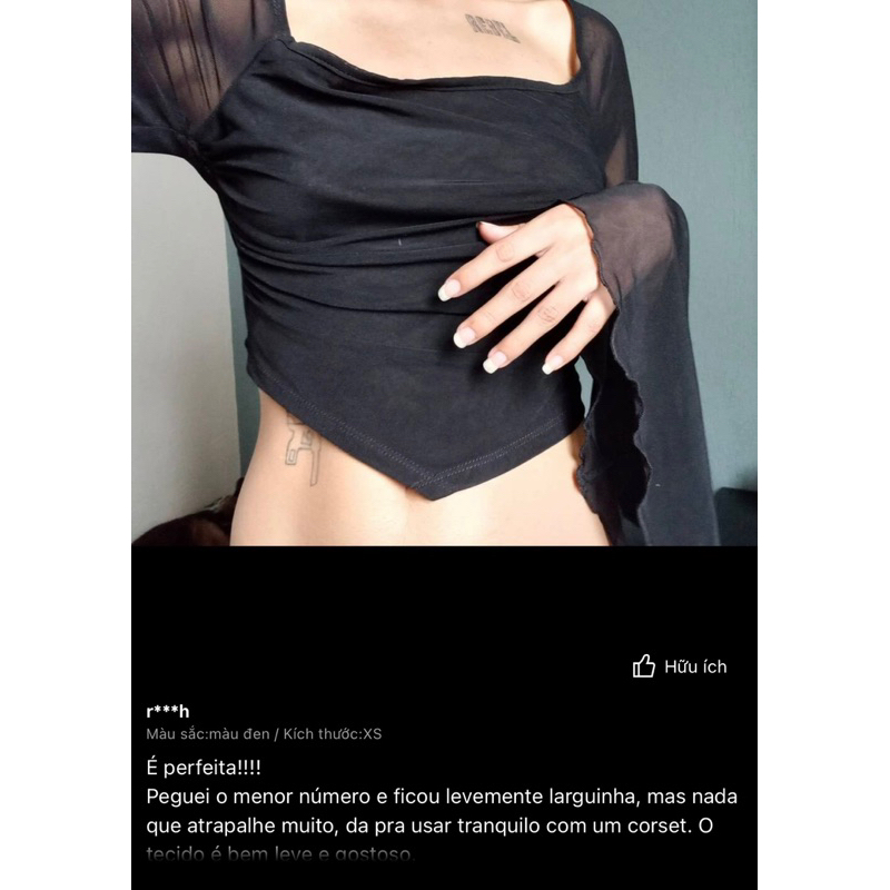 Áo thun lưới tay dài màu trơn gợi cảm❤️