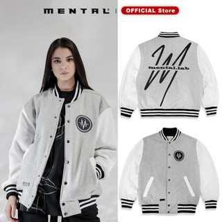 Áo Bomber Nỉ MENTAL® /College Varsity Jacket/ Xám Trắng