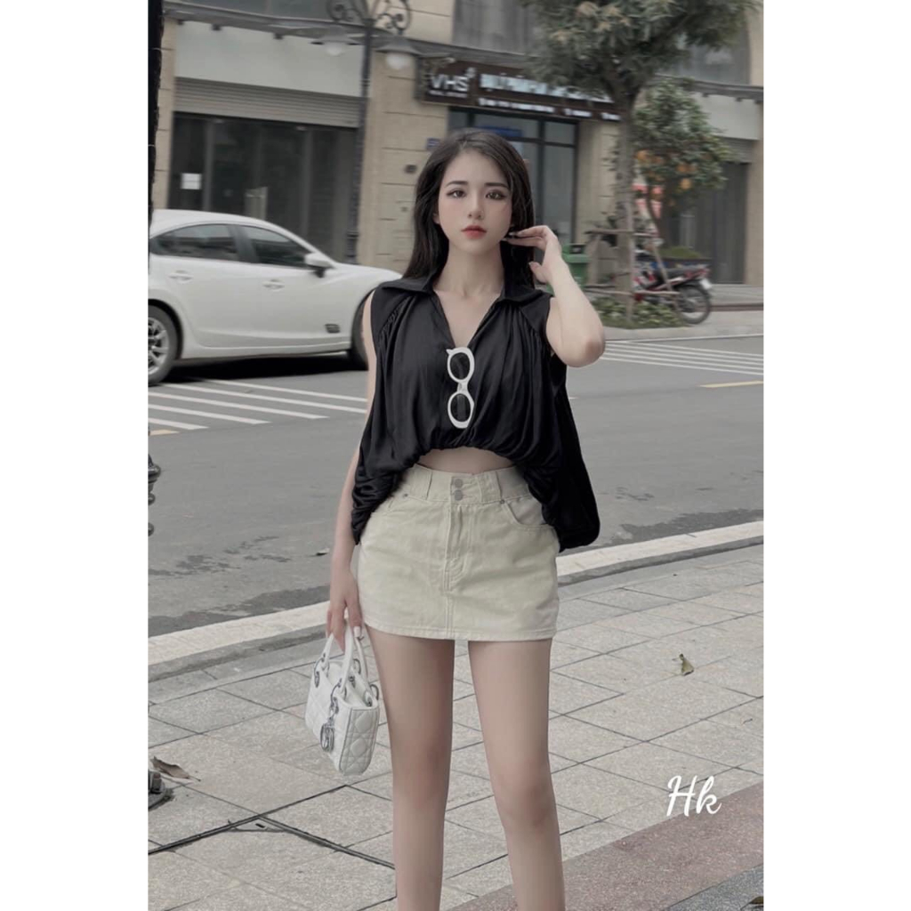 Áo sơ mi sát lách phồng thân 2 lớp dáng vạt tôm Áo sơ mi HOT GIRL