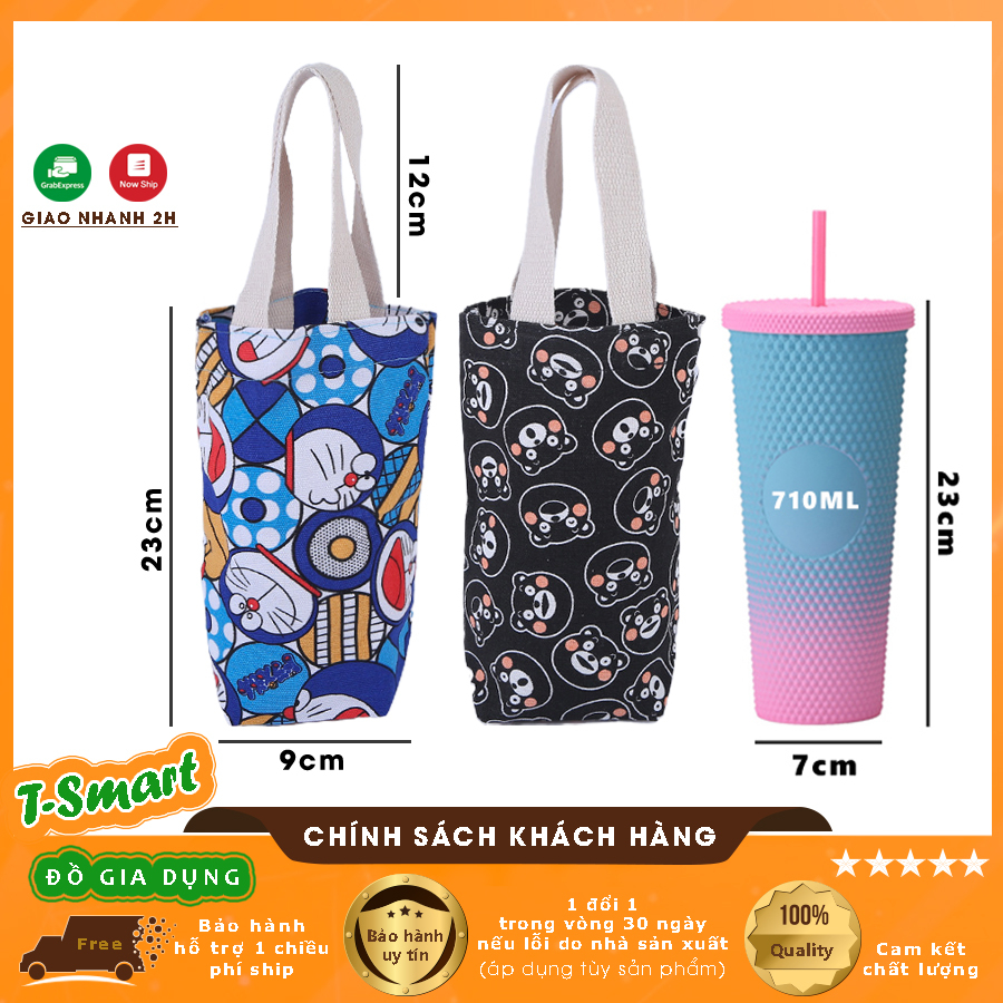 Túi Vải Mềm Đựng Cốc, Ly, Bình Giữ Nhiệt, Đồ Cá Nhân Đa Năng Dễ Thương - Có Quai Xách Tiện Lợi