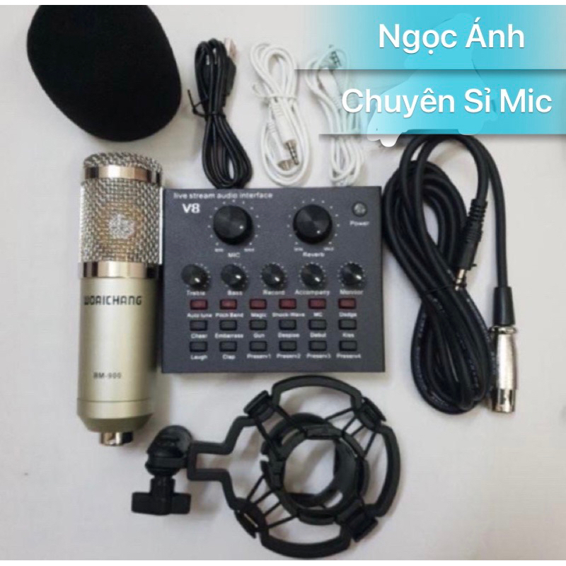 Combo bộ Mic Thu Âm, Hát Karaoke,Livestream online cực hay(Trọn Bộ Souncard V8,Bm900)