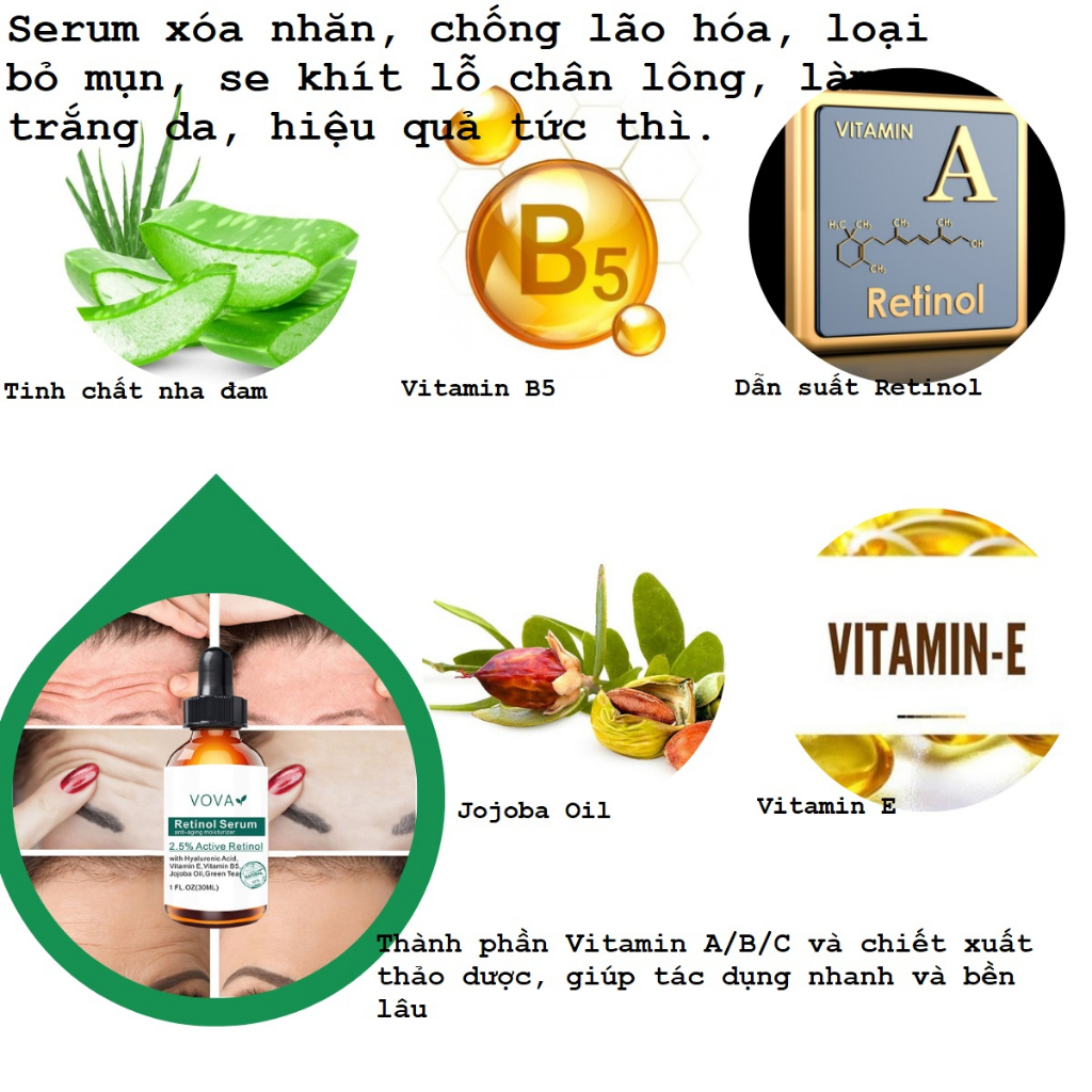 Serum Vitamin B5, xóa nếp nhăn, xóa vết chân chim; mỡ bọng mắt, ... thành phần tự nhiên 100%