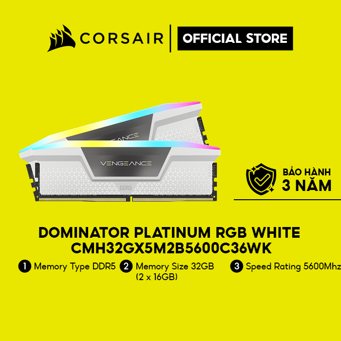 Ram PC Corsair Vengeance RGB White 32GB 5600MHz DDR5 (2x16GB) CMH32GX5M2B5600C36WK