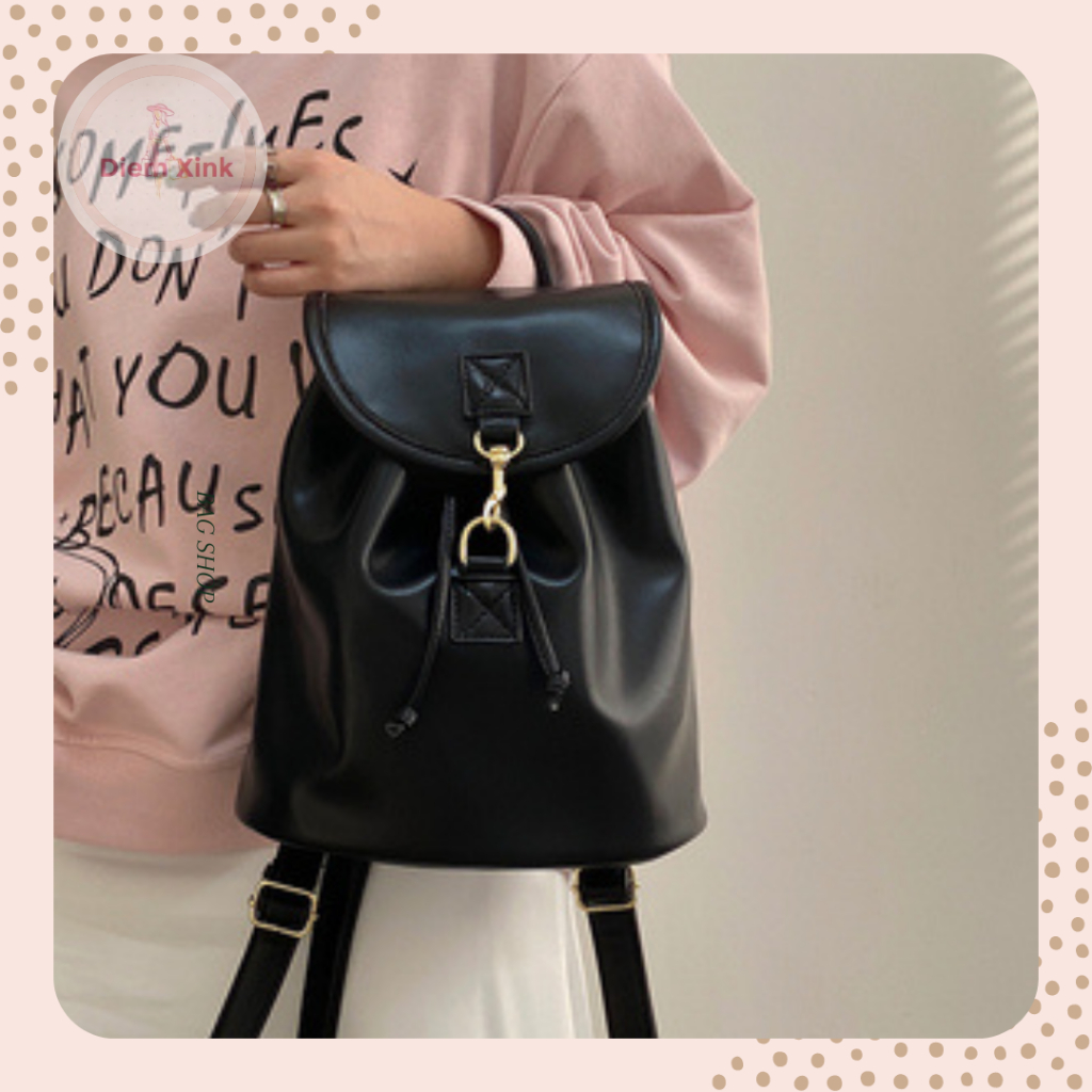 Balo Nữ Da Pu Phong Cách Lolita Ulzzang, Balo Dây Rút Da Pu Trơn Mềm Đi Học Tiện Lợi Vừa Cao Cấp Mẫu Mới