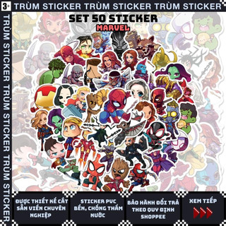 Set 50 stickers, hình dán siêu anh hùng marvel random,cartoon trang trí, decor laptop, cặp sách - trùm stickers 105
