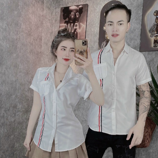 Áo Sơ Mi Tay Ngắn Unisex SỌC VIỀN Phối Túi Vải Kate Lụa FAGU - FG354