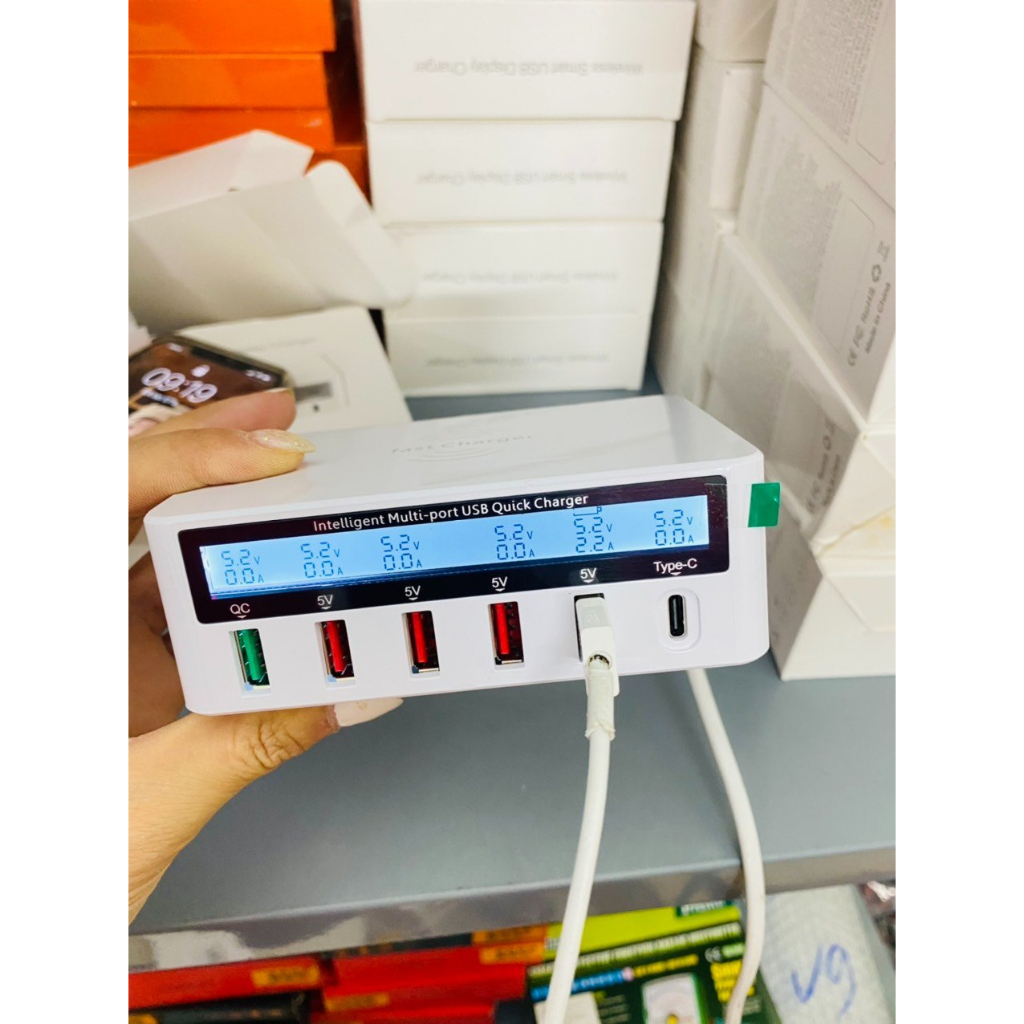 (Lpk Tiến Anh) Bộ sạc báo dòng 818F hỗ trợ sạc không dây sạc nhanh (6 cổng)