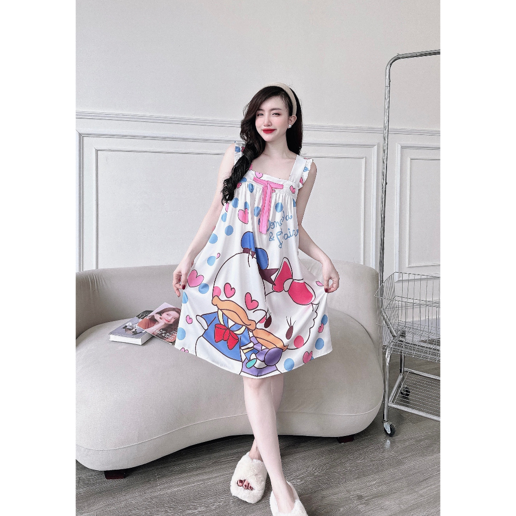 Đầm ngủ nữ cao cấp quần đùi áo 2 dây pijama chất lụa Latin 3D mềm mại thoáng mát S892 - Đồ ngủ cao cấp Vy Linh