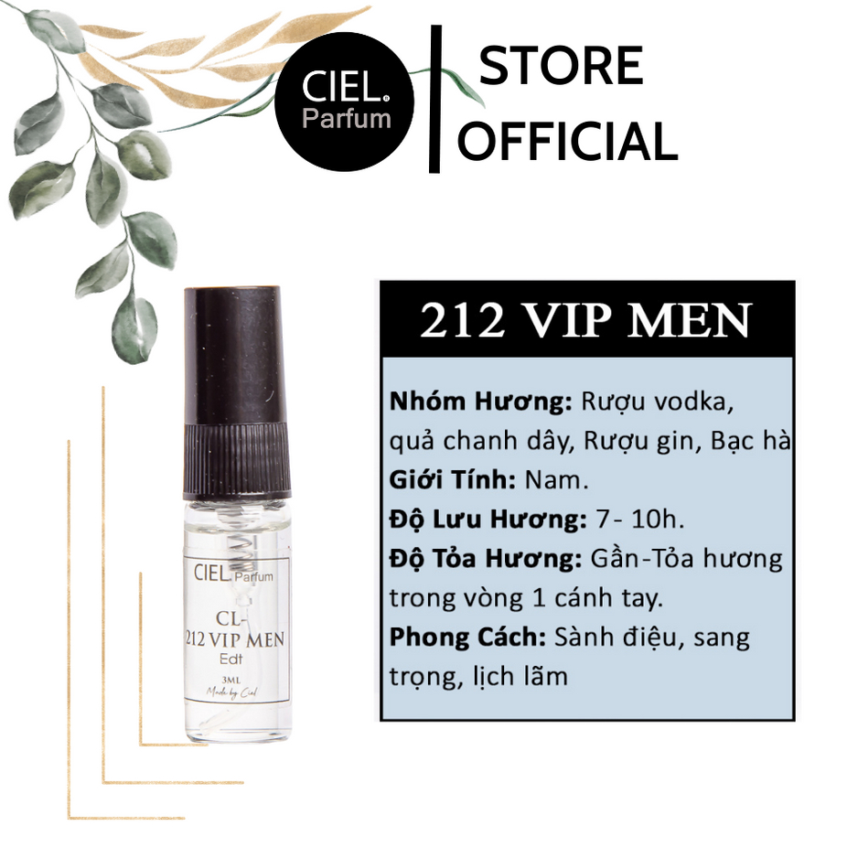 Tinh dầu nước hoa phong cách sành điệu, sang trọng, lịch lãm CL 212 VIP MEN Edt chính hãng CIEL Parfum