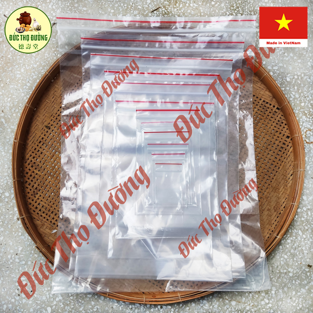 100 gram Túi zip chỉ đỏ - Túi vuốt miệng chỉ đỏ - Loại dày, nhựa PE an toàn