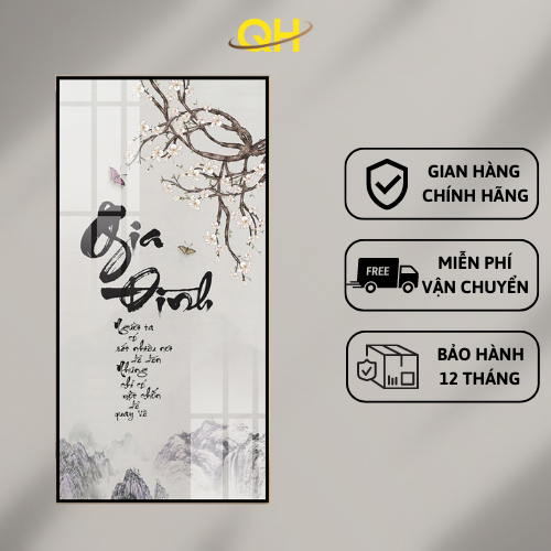 Tranh Treo Tường Gỗ Tráng Gương 3D Cỡ Lớn - Tranh Thư Pháp Chữ: Gia Đình, Cha,Mẹ, Bình An Decor Phòng Khách TTP01