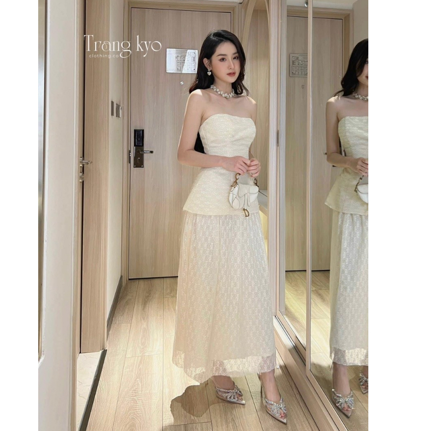 BỘ CHÂN VÁY REN VINTAGE+ ÁO REN CÚP PEPLUM 250423