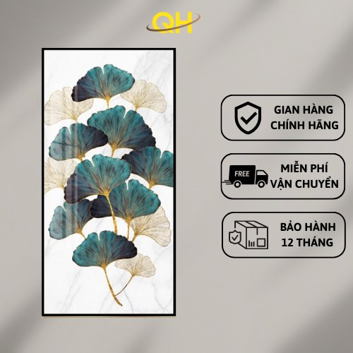Tranh Treo Tường Gỗ Tráng Gương 3D Lá Bạch Quả May Mắn, Lá Rẻ Quạt Và Hươu Trang Trí Phòng Khách, Phòng Ngủ LBQ01