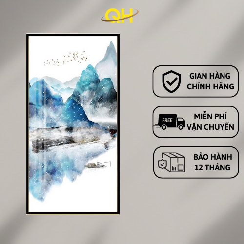 Tranh Treo Tường Gỗ Tráng Gương 3D Phong Thủy Phong Cảnh Thủy Mặc