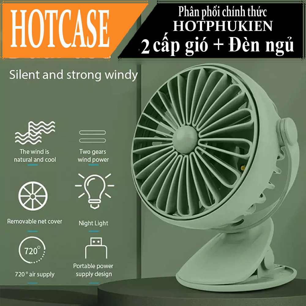 Quạt mini để bàn kiêm kẹp đa năng xoay 360 tích hợp đèn ngủ hiệu HOTCASE Yase YS-2208B