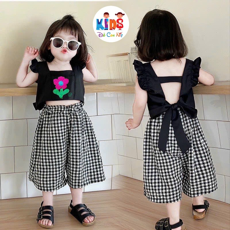 (18-32 ký) Bộ thiết kế tay cánh tiên lưng xẻ đính nơ siêu cute cho bé gái - Đồ bộ trẻ em
