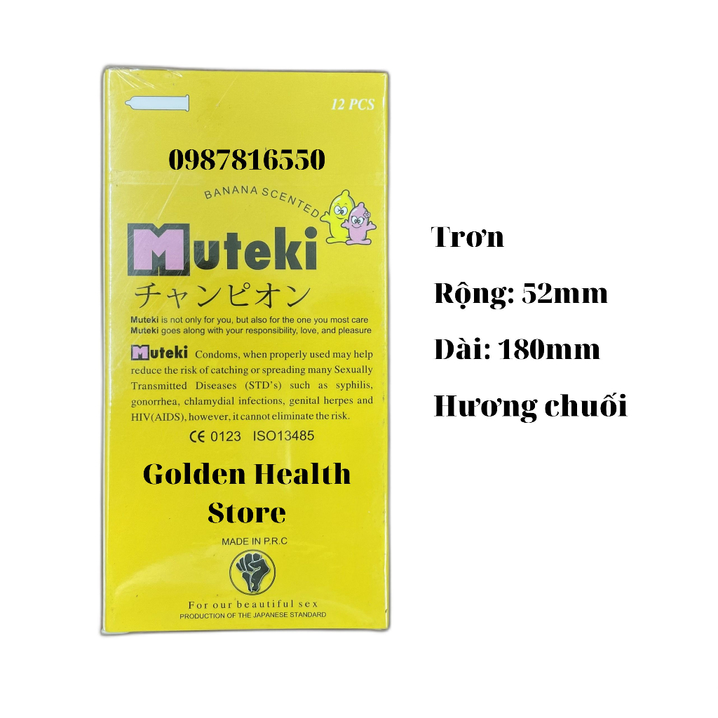 ⭐Bao cao su Muteki 12 chiếc - Bao cao su hương chuối - Bao cao su hương dâu