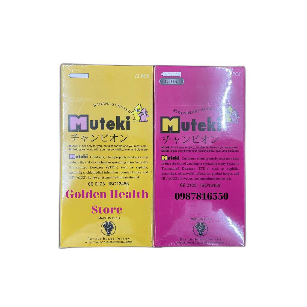 ⭐Bao cao su Muteki 12 chiếc - Bao cao su hương chuối - Bao cao su hương dâu