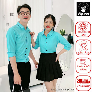 Áo Sơ Mi Cặp Fig Tree Xanh Bạc Hà Cổ Bẻ Thời Trang