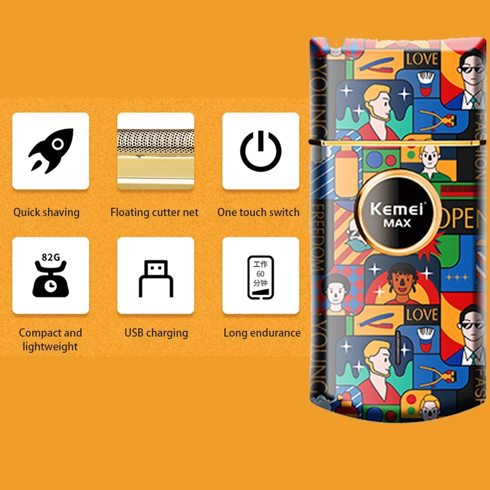 Kemei Nổi Dao Lưới KM-RS7098 Máy Cạo Râu Mini Cho Nam Điện Dao Cạo Cá Tính Graffiti Máy Cạo Râu Máy