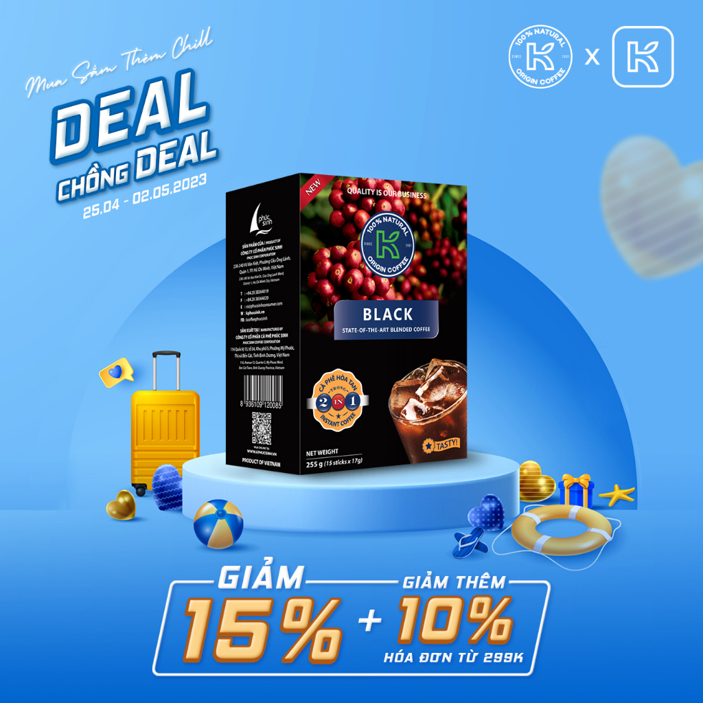 Cà phê đen hòa tan K Black 2in1 255g thương hiệu K Coffee