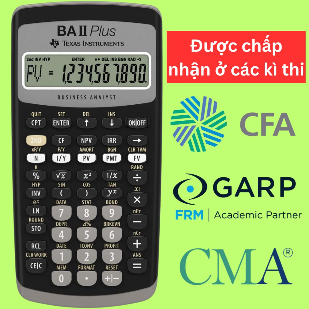 Máy tính tài chính BA II Plus Fullbox Tặng kèm file tài liệu CMA, CFA,FRM 2024