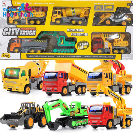 Bộ xe ô tô công trình xây dựng cỡ lớn cho bé gồm máy xúc, xe tải, cần cẩu, xe ben.., trẻ em 2 đến 6 tuổi