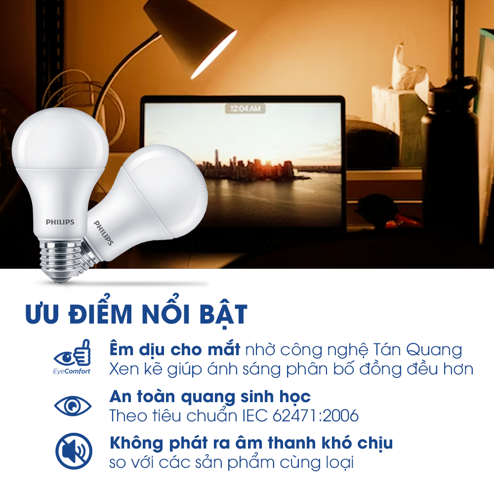 Bóng đèn Philips LED Bulb Mycare A60 Công suất (4W,6W,8W,10W,12W) (01 bóng)